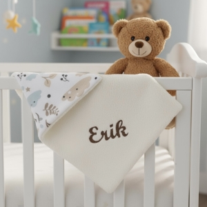 Törtfehér peluspárna hímzett névvel